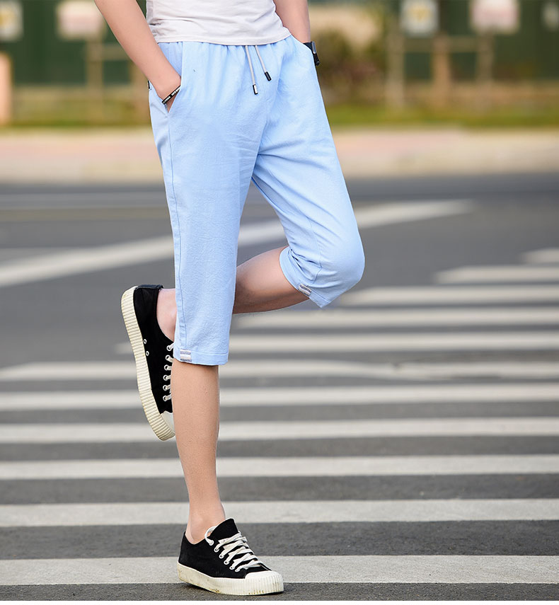 Quần short nam cắt quần Teen rắn màu quần mỏng mùa hè bông năm điểm Casual Elastic eo ống túm quần sọt nam