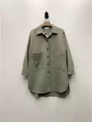Stock tail spring and autumn women's long version of the shirt loose Joker casual cotton big pocket coat