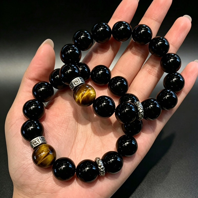 Pure Natural Black Obsidian Bracelet with Silver S925, Unisex Style, Light Luxury Jewelry, Birthday Gift for Boyfriend