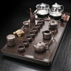 High-End Solid Wood Tea Tray Complete Set of Fully Automatic Tea Set for Home Use, Kung Fu Tea Sea, Purple Clay Teapot Integrated Tea Table