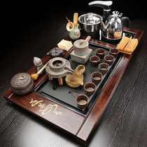 Wood-fired tea world Solid wood Wu Jinshi tea tray tea set Induction cooker integrated household living room tea table tray sea