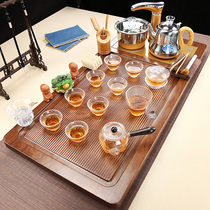 Glass Kung Fu tea set Household flat tea tray Solid wood automatic integrated boiling water tea table complete set of electric tea stove