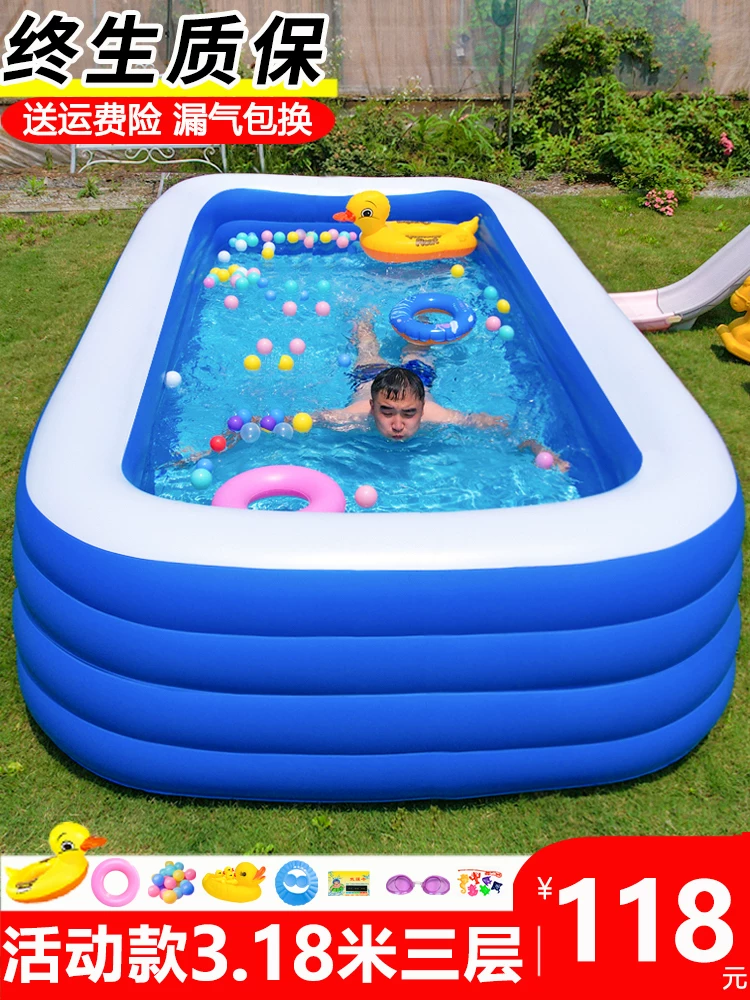 Inflatable folding big swimming pool for adults, increased thickness