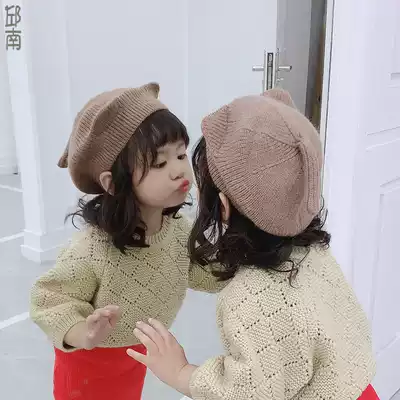 Infant knitted wool hat girl wool hat baby cartoon cat ear tail autumn and winter beret fashion