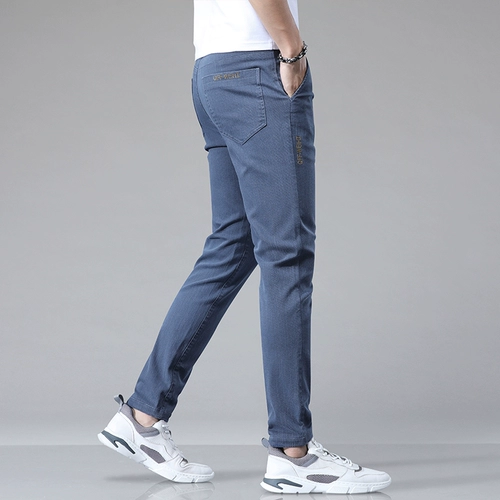 Мужские шелковые летние тонкие штаны для отдыха, приталенные джинсовые джинсы, свободный прямой крой
