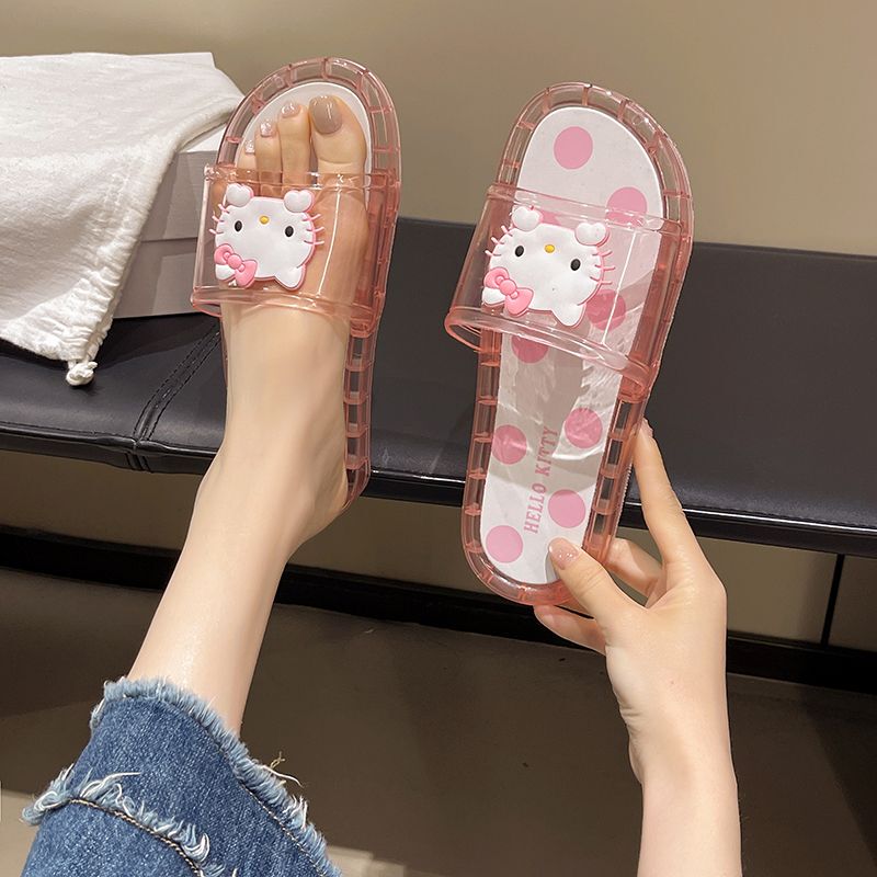 Jelly Slippers Cute Cartoon Cat 2025 New Transparent Outdoor Wear Soft Sole Flat Crystal Beach Sandals for Women Summer Jelly Slippers Cute Cartoon Cat 2025 New Transparent Outdoor Wear Soft Sole Flat Crystal Beach Sandals for Women Summer