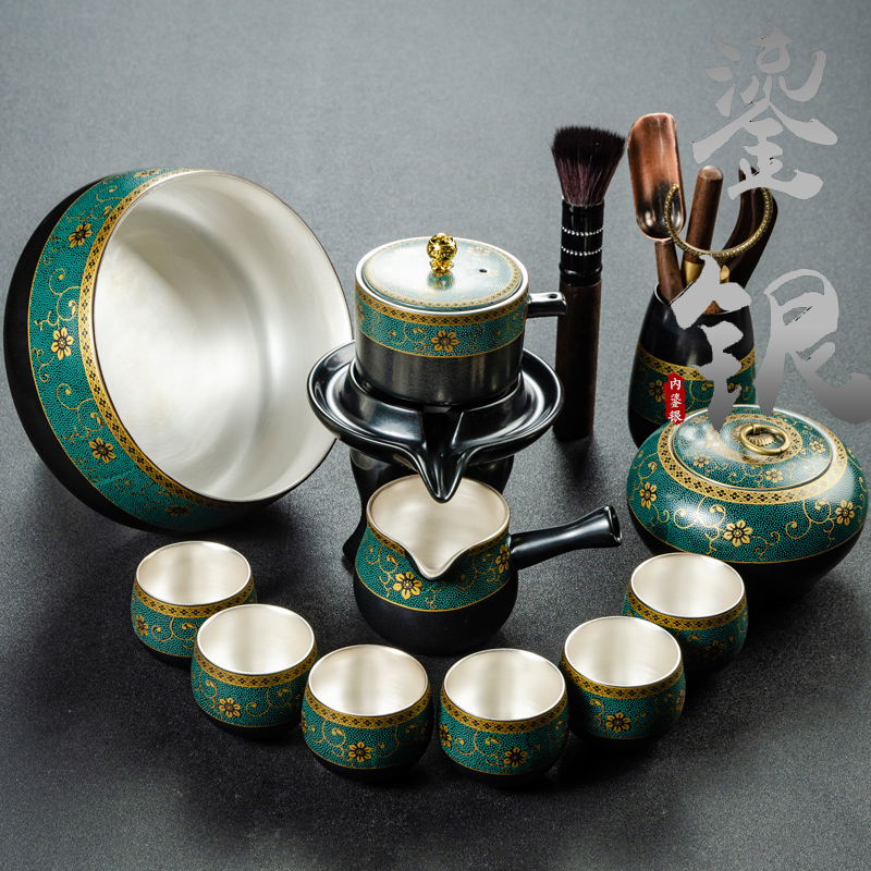 Qin Yi complete set of household gilt living room small set lazy anti-hot stone mill automatic kung fu tea set ceramic tea tray set