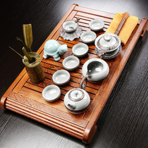 Qin Yi chicken wings solid wood tea tray home simple office set purple sand blue and white kung fu tea set tea set