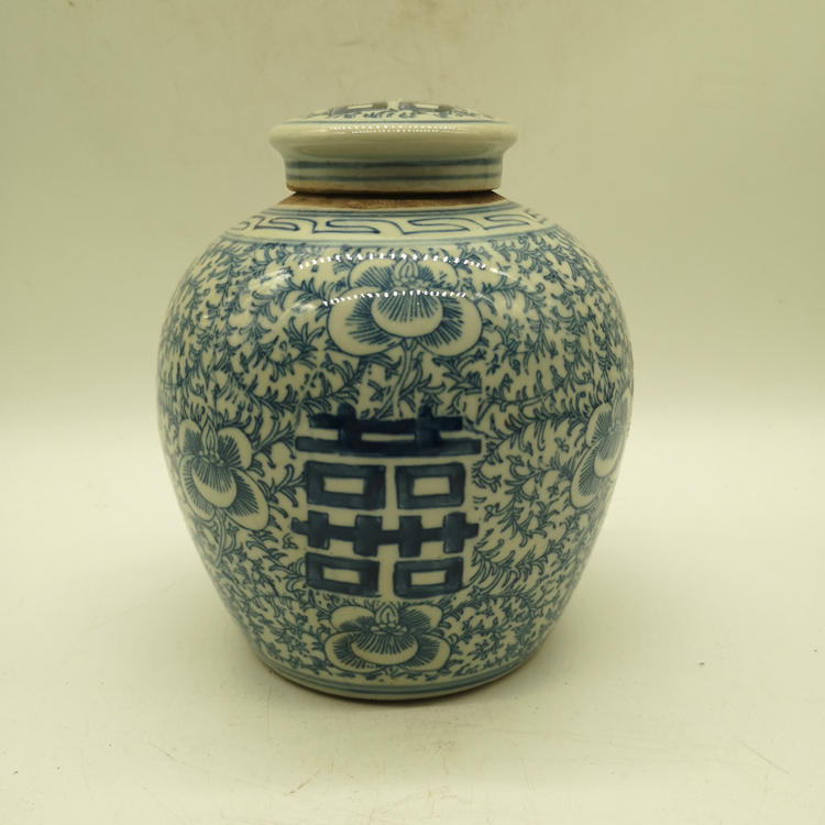 Late Qing imperial Republic of China Qinghua Tangzhi Lotus Calligraphy And Calligraphy Jar Old Tan Porcelain Collection Old Tea Leaf Jars Vintage Decorations-Taobao