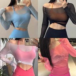 Autumn new yoga cover-up women's breathable mesh fitness long-sleeved yoga top T-shirt quick-drying sports