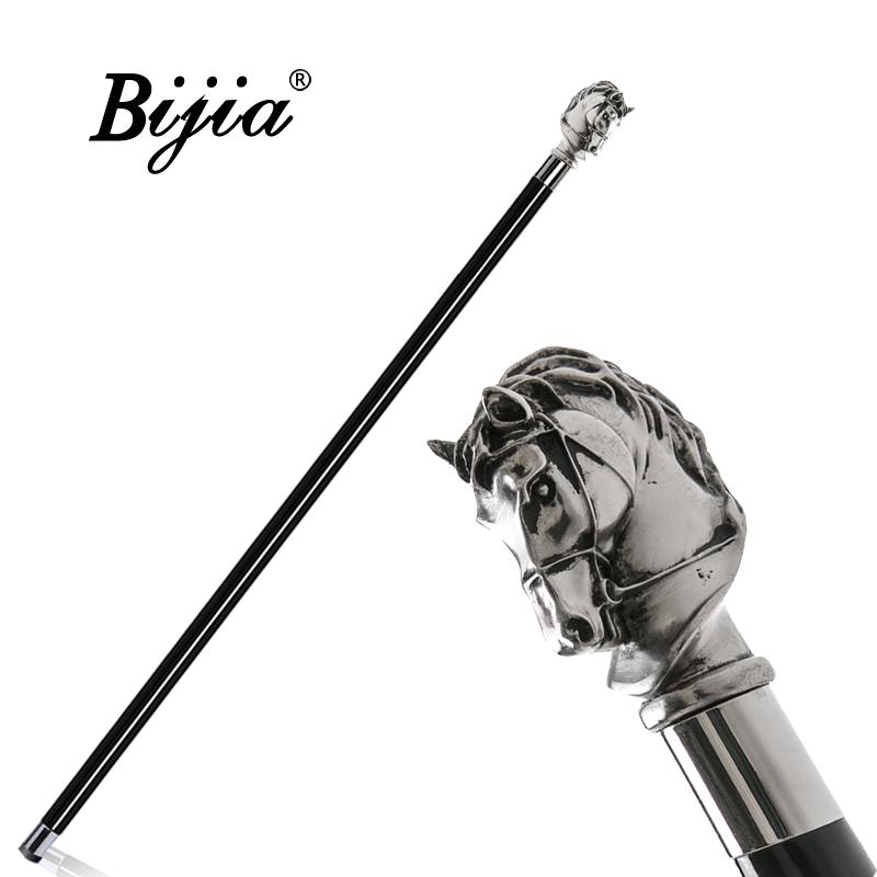 BIJIA Silver horse head cane Civilization stick Crutch domineering metal animal head cane British style Men's and women's scepter