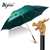 Golden Feilong enlarged thick straight rod umbrella light luxury animal head handle sunny umbrella dark green automatic anti-ultraviolet female