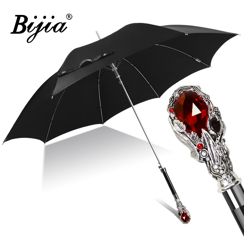 Bijia Ruby Umbrella Handle Genuine Straight Pole Windproof Gentleman's Long Handle Umbrella Women's Automatic Sun Protection Umbrella for Both Sunny and Rainy Use