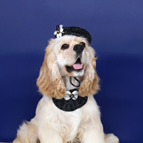 Pet cat small dog braided small fragrant flower bud hat bow lace bib accessories set