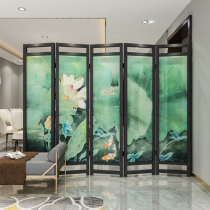  Chinese solid wood semi-transparent lotus living room entrance Dining room mobile partition screen Study bedroom folding Feng shui folding screen