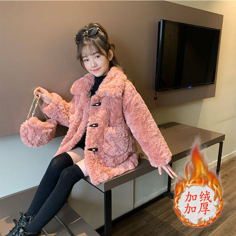 Girls' Sheep Shearing Jacket 2021 New Korean Style Western Style Autumn and Winter Dress Fur All-in-One Lamb Fleece Thickened Sweater