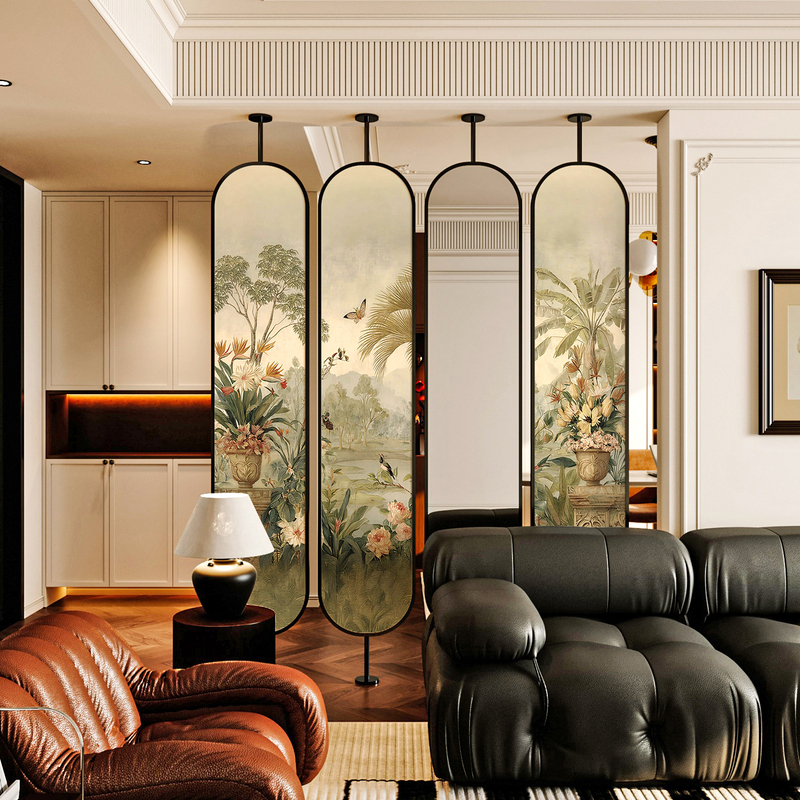 Folding Screen Partition for Living Room Facing the Door, Entrance Foyer, Aluminum Alloy Rotating Mirror, Double-Sided Pattern, Floor-To-Ceiling