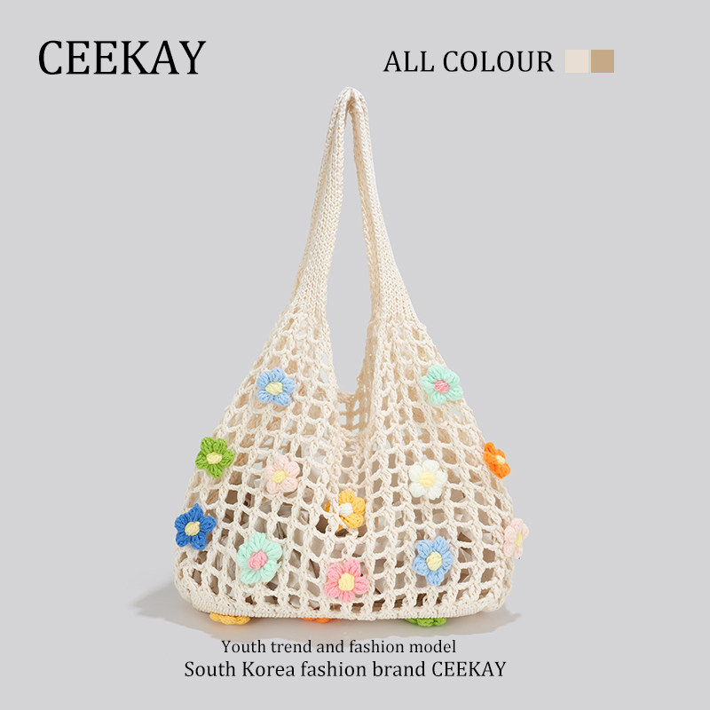 CEEKAY Summer Beach Vacation Straw Tote Bag Large Capacity Shoulder Underarm Bag for Women