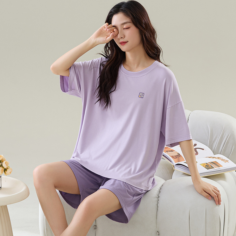 Cool Modal Pajamas for Women, Summer Ice Silk Thin Short-Sleeved Plus Size 100kg Loose Large Size Home Wear Set