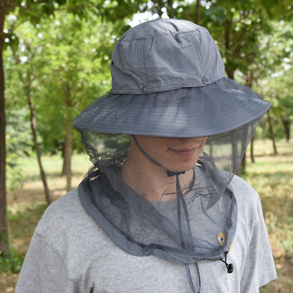 Anti-mosquito fishing hat beekeeping hat fisherman hat quick-drying fabric shading large hat brim hat sunscreen veil hood multifunctional
