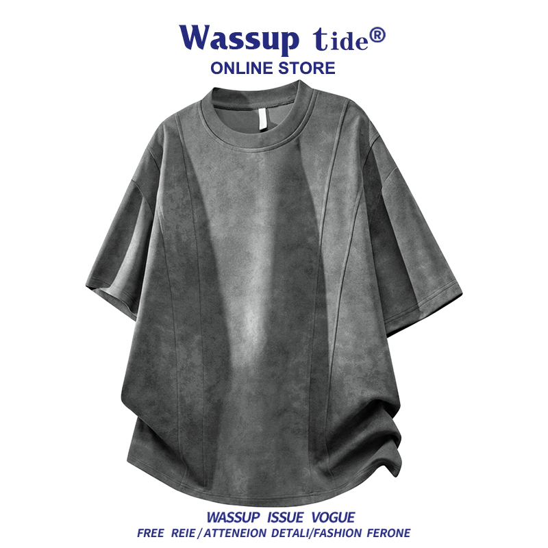 Wassup Tide American Retro Tie-Dye Gradient T-Shirt Summer Loose Casual Trendy Brand Split-Line Short-Sleeve Unisex