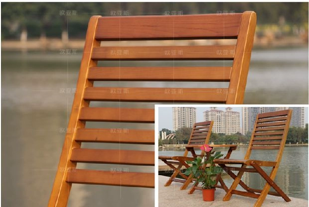 Sân vườn ban công bàn ghế kết hợp ngoài trời bàn ghế gỗ rắn ba hoặc năm bộ ghế gấp chống ăn mòn gỗ giải trí đồ nội thất bàn gỗ ngoài trời