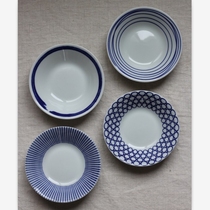 Liangyuan still product Japanese-style blue geometric pattern Ceramic pickles Side dishes Round sauce dipping seasoning bone plate