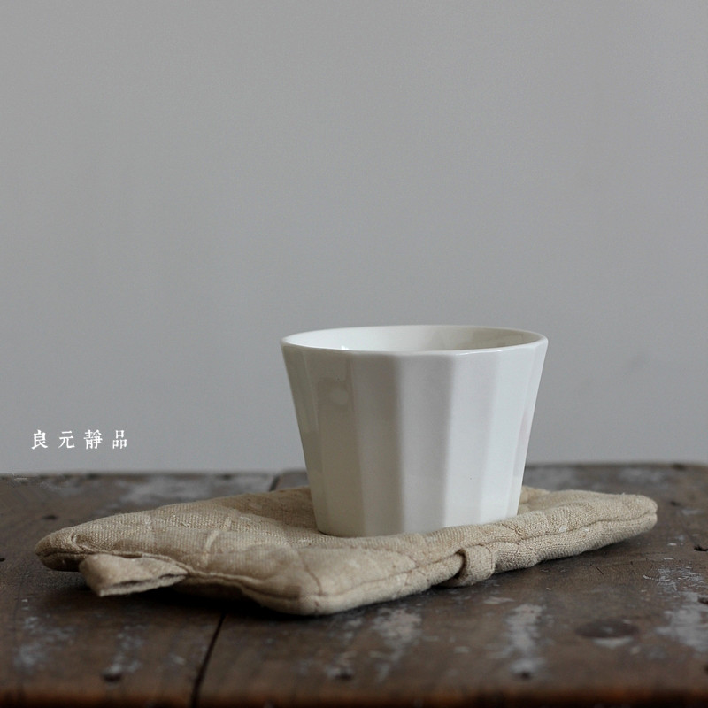 Liangyuan Jingpindi Japanese style North Eurowind white ceramic multi-prismatic vertical grain Pork Mouth Cup Art Tea Water Coffee Cup-Taobao
