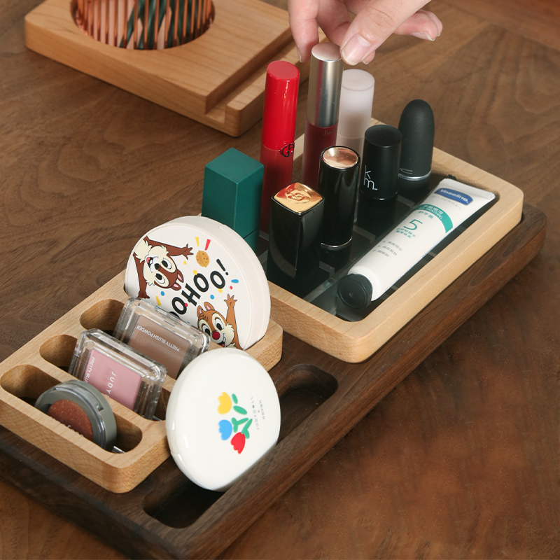 Artisan wood Home Chessboard Lattice Wooden containing disc Bedroom containing Home Brief Multi-functional make-up lipstick Red Containing Box