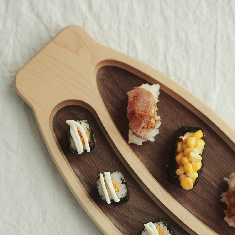 Craftsman wood home solid wood Modern Nordic style dinner plate Fish bone storage plate Japanese wooden plate Household wooden plate plate