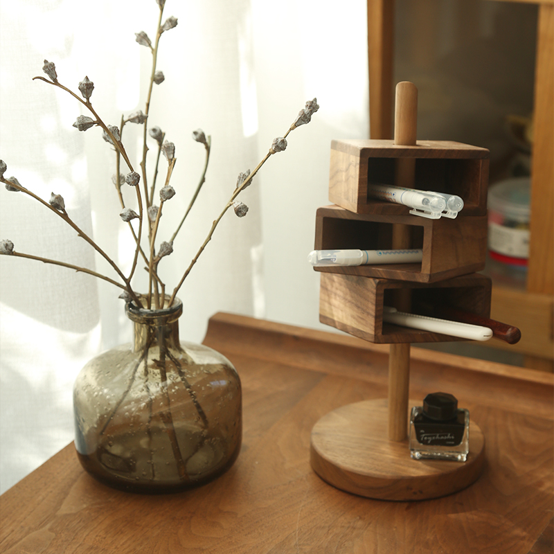 Craftsman wood home solid wood creative pen holder office desktop art design sense wood handicraft storage ornaments