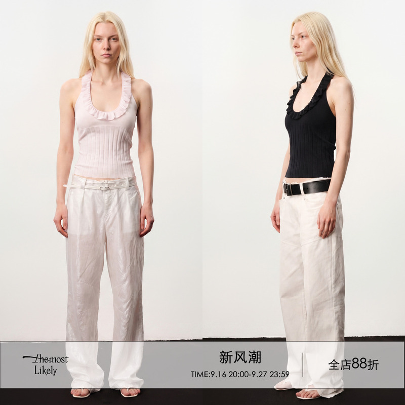 Themost Likely26 Summer Pink Age-Reducing High-End Sleeveless Slim-Fit Ruffled Halter Top Themost Likely26 Summer Pink Age-Reducing High-End Sleeveless Slim-Fit Ruffled Halter Top