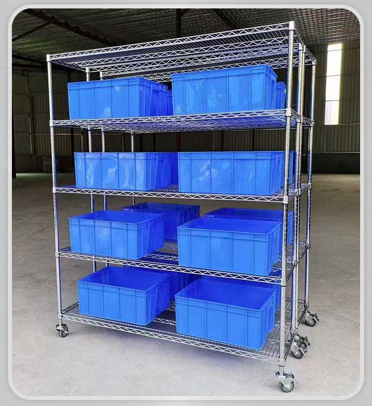 Мучительный 加粗加厚带轮周转物料车不锈钢色家用水果店电商收纳分拣手推车