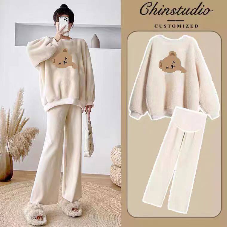 2023 new autumn and winter surrogates with a velvet thickened loose long sleeve vegalow and a whole set of out-of-the-covered surrogacy-Taobao