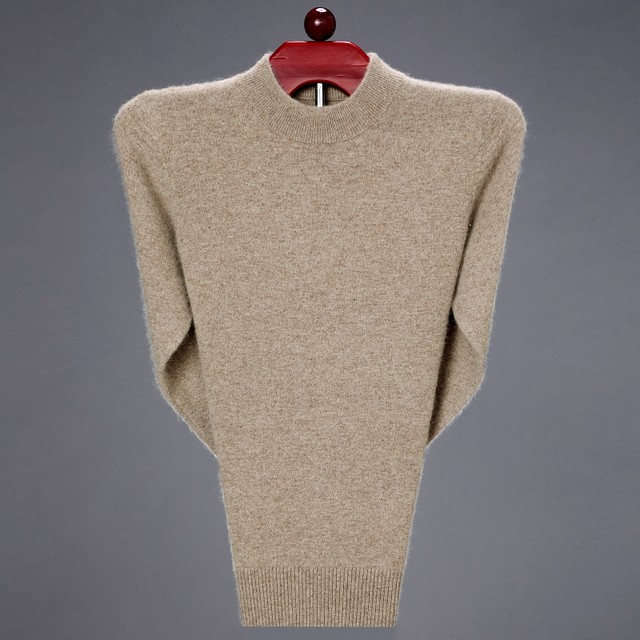 Ordos half turtleneck thickened 100% cashmere sweater men's knitted woolen sweater middle-aged round neck sweater outfit dad outfits