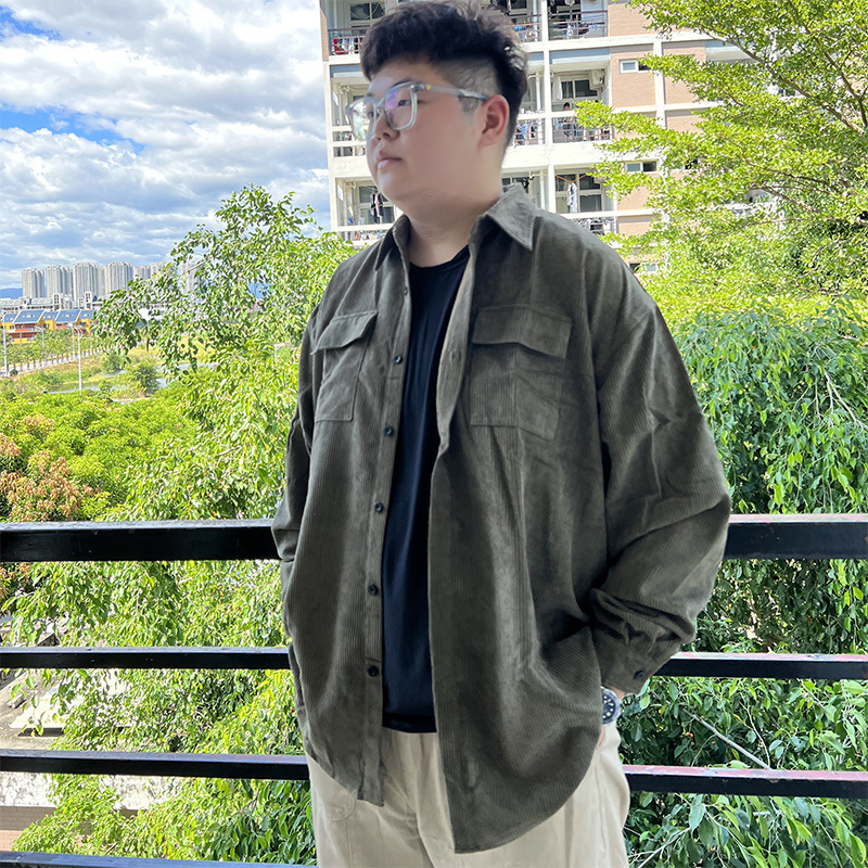 2024 Autumn and Winter American Retro Corduroy Loose Shirt Men's Jacket Plus Size Oversized Work Shirt