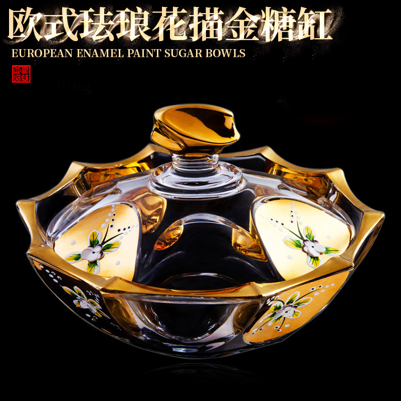 Oval European style enamel gilded crystal glass with lid candy box dried fruit pot fruit bowl snack plate living room home