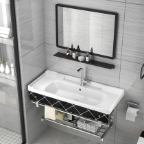 Stainless steel combination light luxury small apartment balcony wash table basin basin integrated washbasin bathroom cabinet