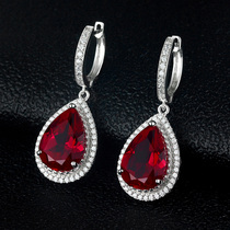 Ruby earrings 925 sterling silver inlaid red tourmaline color earrings stud plated 18K Gold Jewelry earrings female