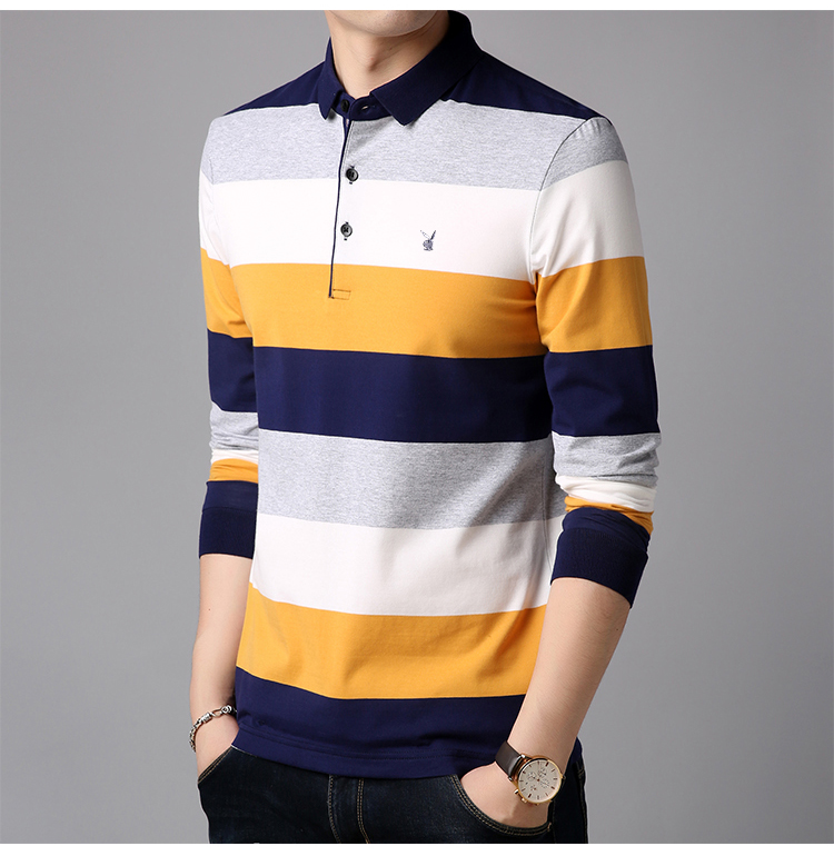 Mùa xuân và mùa thu Playboy Mới cho nam Áo thun dài tay Áo thun cotton Cổ áo Thời trang Hàn Quốc giản dị áo thun nam hàng hiệu