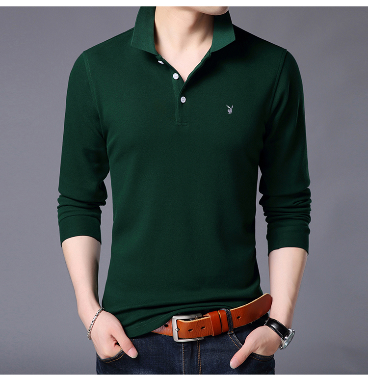 Playboy áo thun dài tay nam cotton ve áo polo trẻ trung cổ áo màu rắn áo sơ mi mỏng chạm đáy áo thun cotton