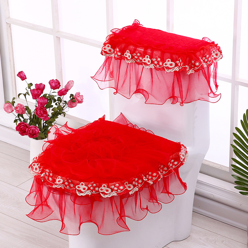Wedding room decoration toilet three-piece set European fabric lace zipper U-shaped toilet universal cushion Toilet seat cover cushion
