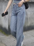 Летние модные прямые свободные джинсы, штаны, высокая талия, свободный крой