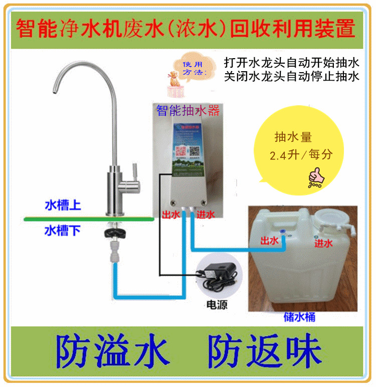 Household water purifier water filter waste water recycling device waste water bucket water pump plastic bucket