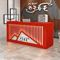 Modern new Chinese bar solid wood cash register retro red hot pot restaurant reception desk restaurant restaurant counter