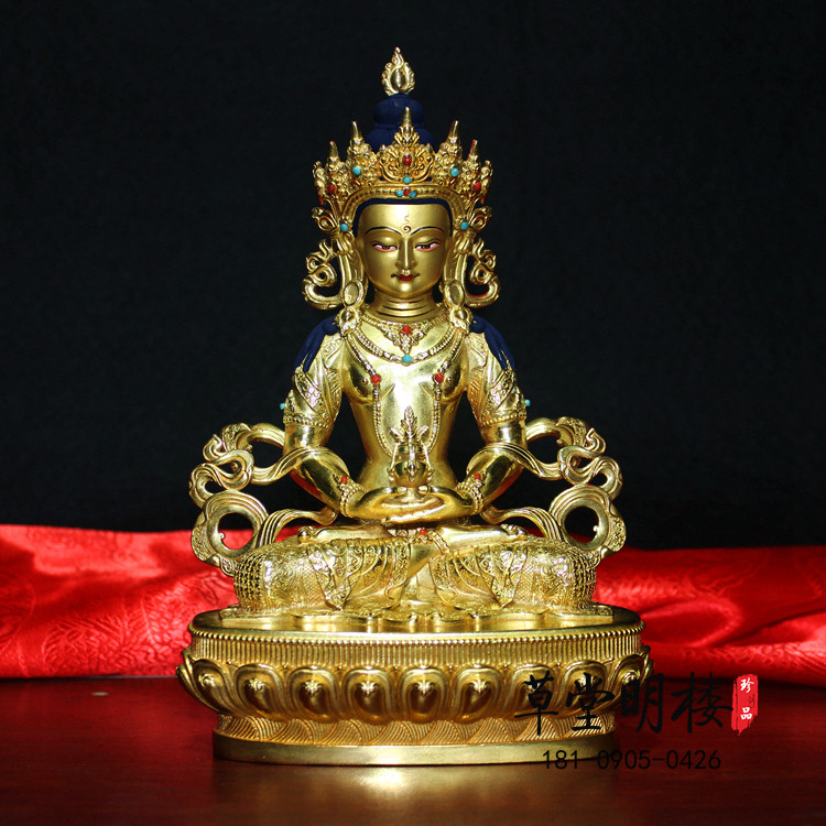 Tibetan Biography Mizong Longevity Buddha Pure Brass gold Seiko Buddha statue 7 inches No amount Longevity Buddha's home is dedicated to the pendulum