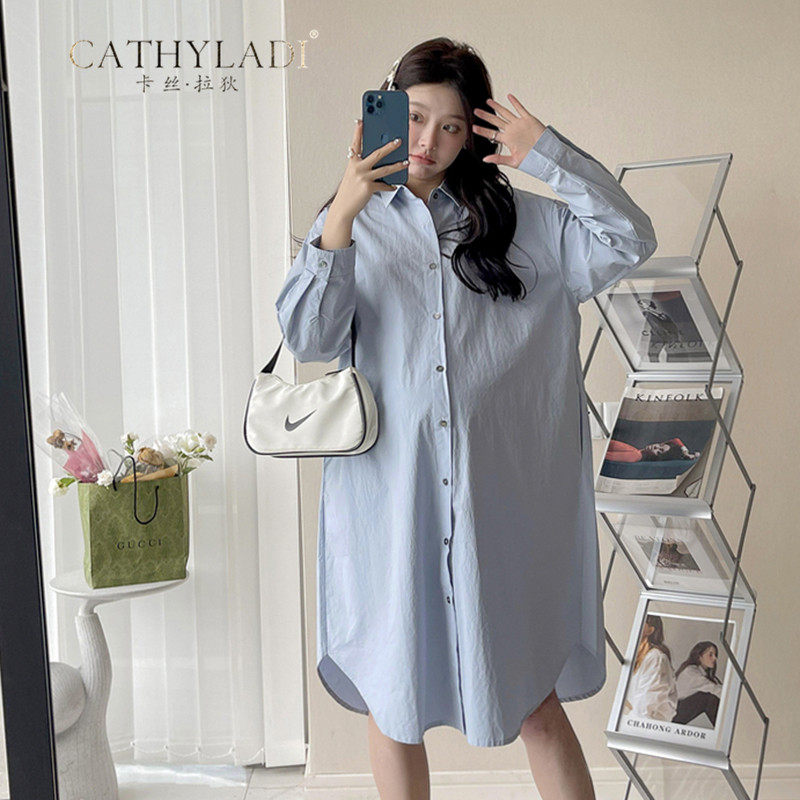 CATHYLADI pregnant woman Spring summer dress 2022 new loose large size Korean version shirt skirt Teochew Belly Dress
