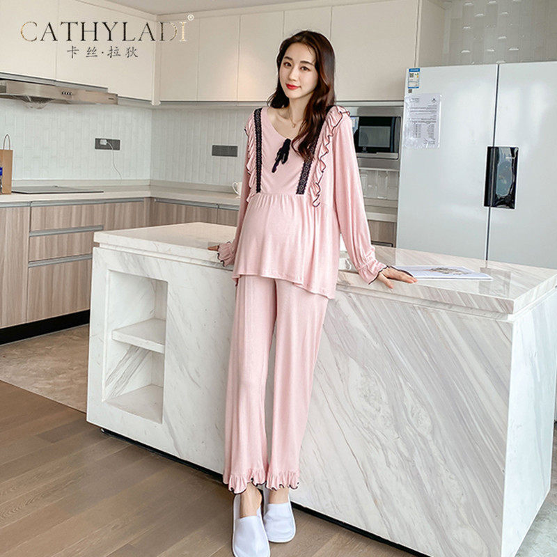 CATHYLADI pregnant women's monthly clothing summer cotton postpartum thin long sleeve pants home clothing nursing pajamas women