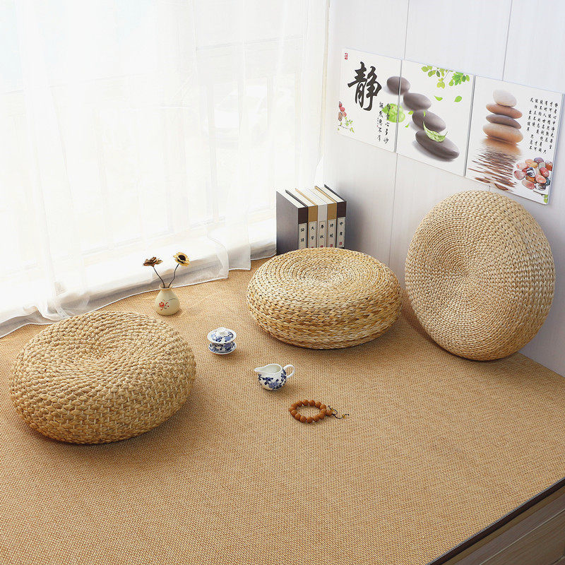 Straw futon Japanese cushion thickened round tea ceremony rattan tatami yoga meditation meditation mat floor pier