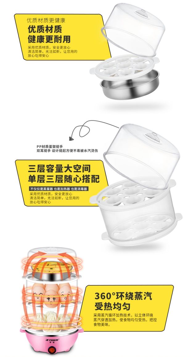 Hemisphere Y-ZDQ1 Đa chức năng Nhiều lớp thép không gỉ Trứng hấp Trứng chống khô Tự động Xả gia dụng nồi lẩu nướng mini